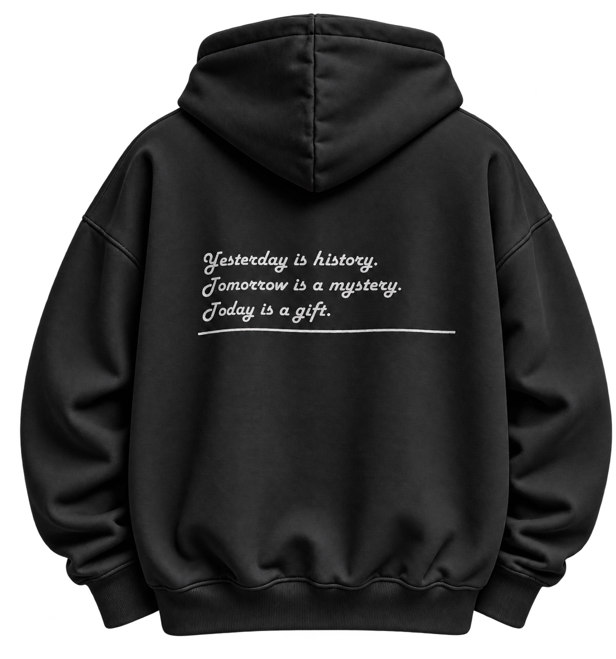 Black Hoodie, back with quote and underline